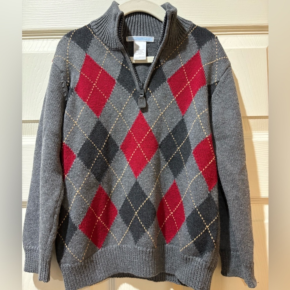 Janie and Jack Argyle Quarter Zip Sweater